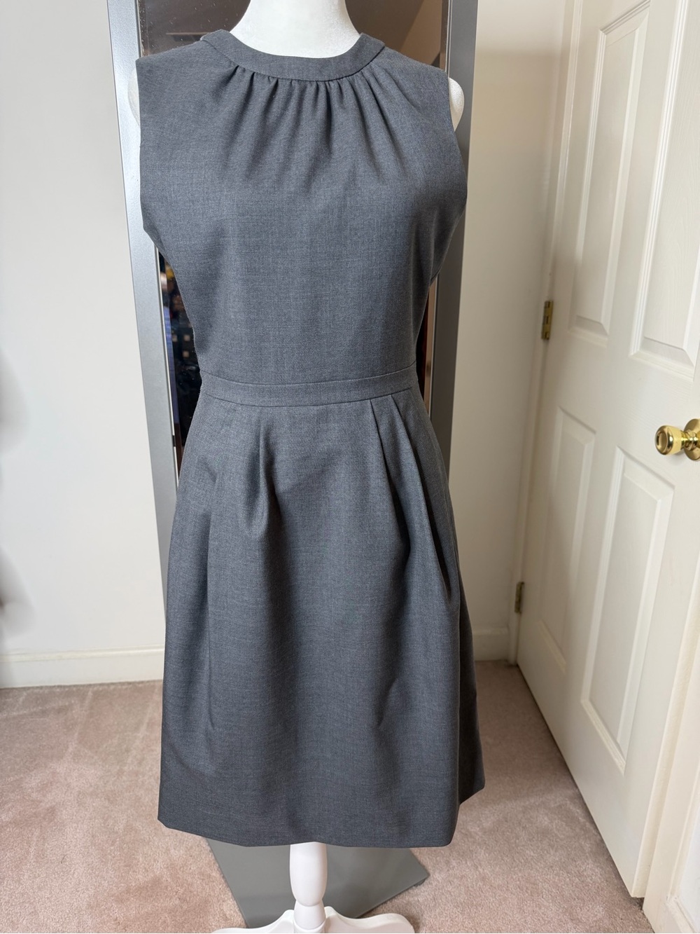 J. Crew Sleeveless Charcoal Gray Pleated Waist Dress